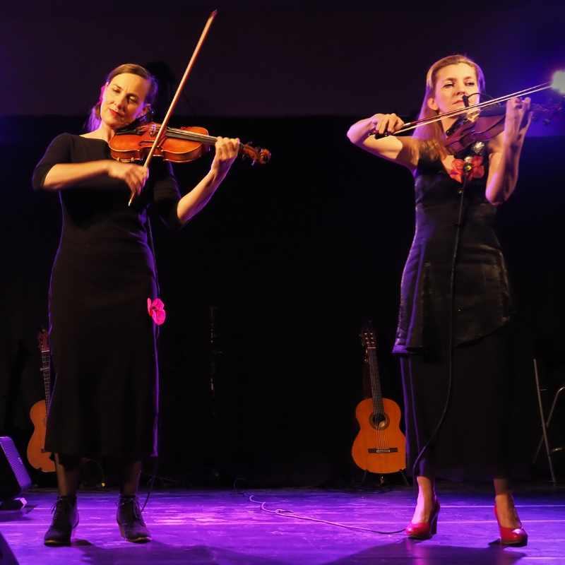 Stéphanie Joire et Magali Braconnot interprètent la chanson "Clémence en vacances" lors du spectacle "Chansons & Coquelicots", hommage à Anne Sylvestre.